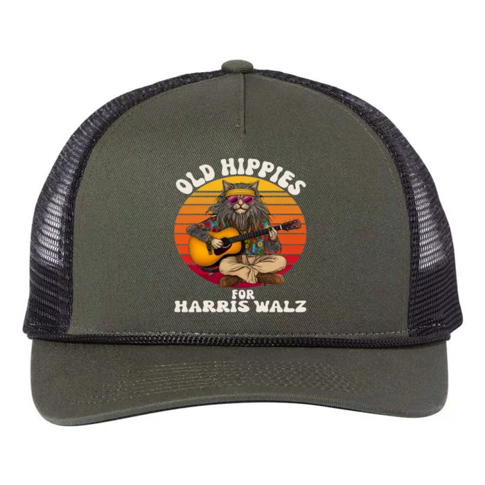 Vintage Kamala Cat Hippie Old Hippies For Harris Waltz 2024 Retro Rope Trucker Hat Cap