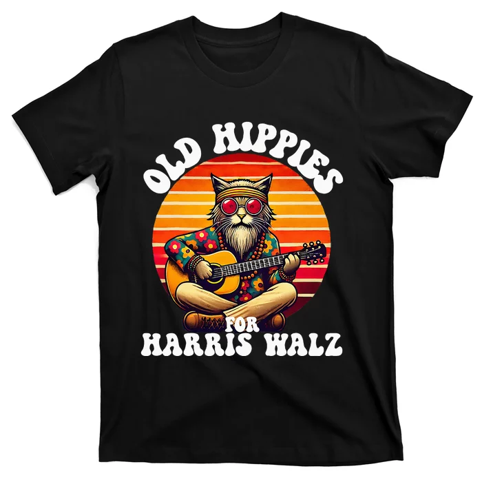 Vintage Kamala Cat Hippie Old Hippies For Harris Waltz 2024 T-Shirt