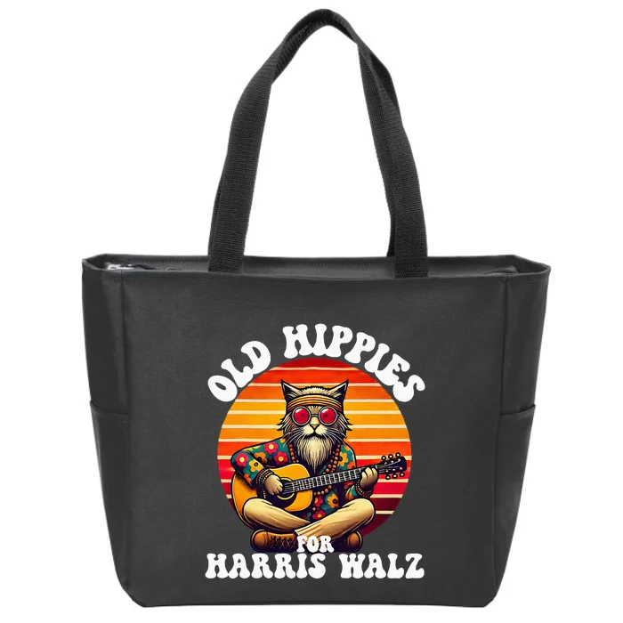 Vintage Kamala Cat Hippie Old Hippies For Harris Waltz 2024 Zip Tote Bag