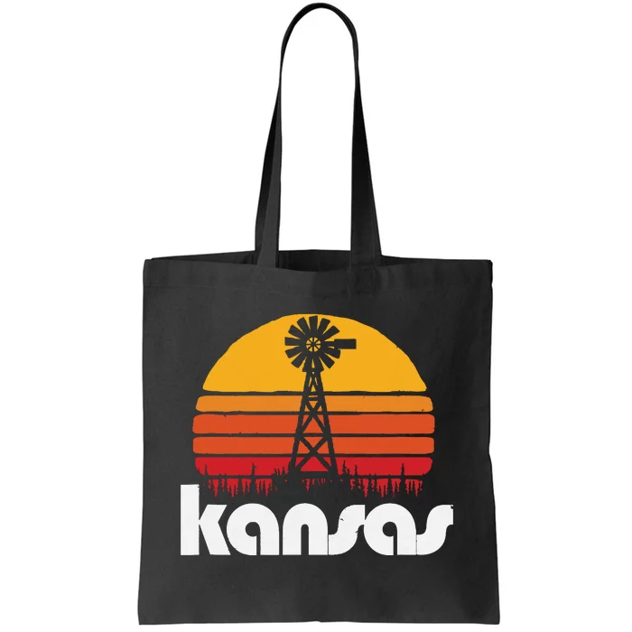 Vintage Kansas Distressed 80s Sun Windmill Graphic Tote Bag