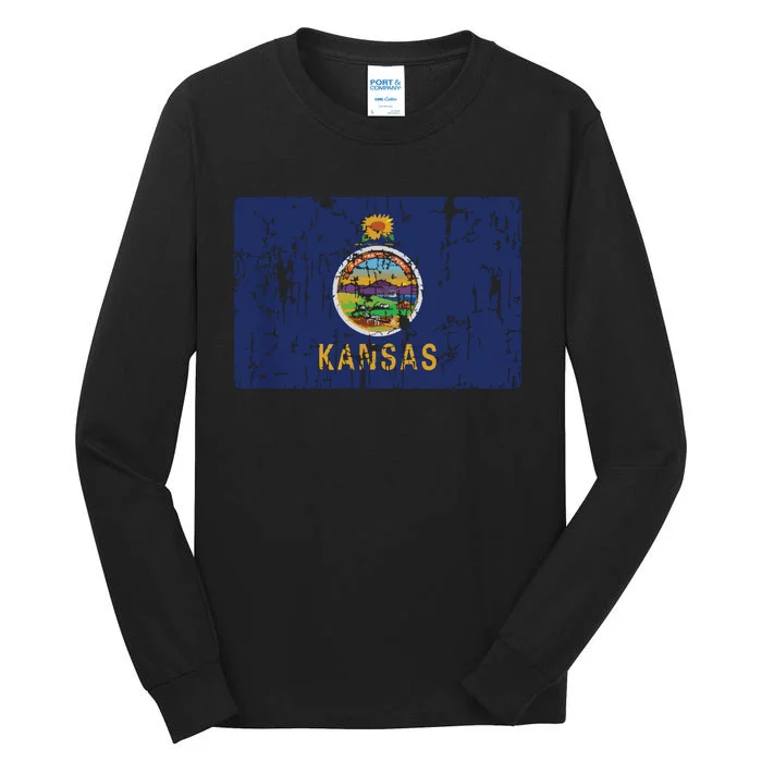 Vintage Kansas Flag Retro Ks Souvenir Gift Tall Long Sleeve T-Shirt