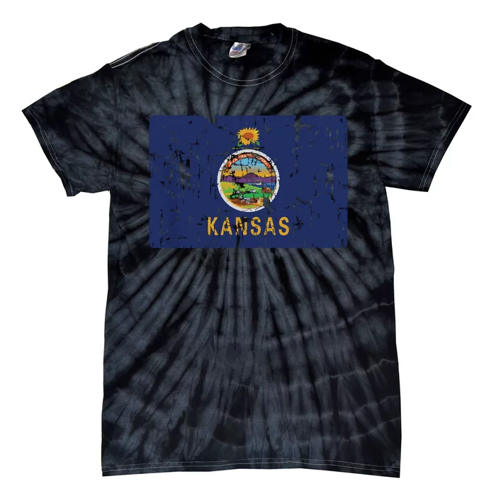 Vintage Kansas Flag Retro Ks Souvenir Gift Tie-Dye T-Shirt