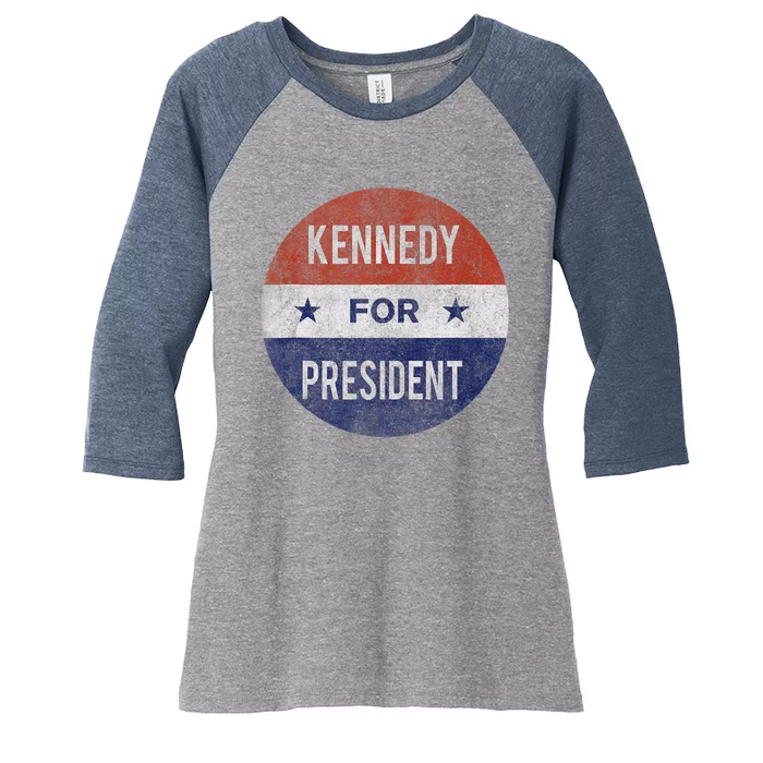 Vintage Kennedy For President JFK 1960 Election Women's Tri-Blend 3/4-Sleeve Raglan Shirt