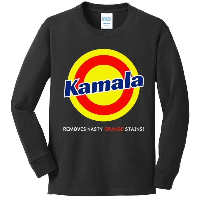 Vote Kamala Harris Removes Nasty Orange Stains Detergent Fun Kids Long Sleeve Shirt