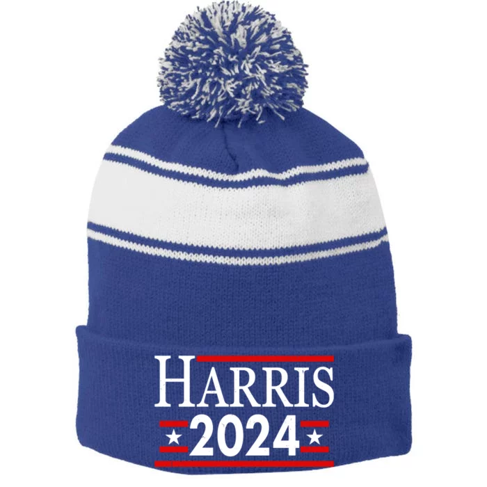 Vote Kamala Harris 2024 Election Stripe Pom Pom Beanie