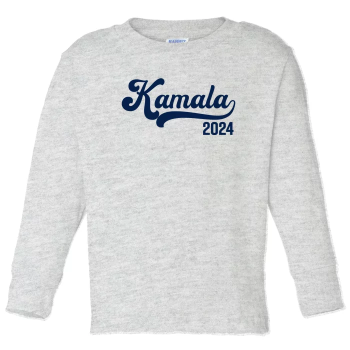 Vote Kamala Harris 2024 Retro Varsity Midnight Blue Toddler Long Sleeve Shirt