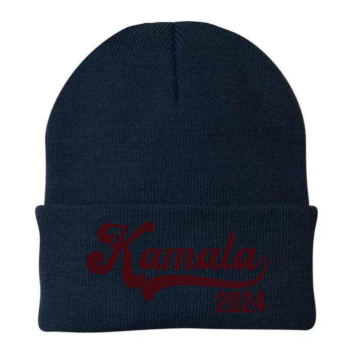 Vote Kamala Harris 2024 Retro Varsity Cardinal Red Knit Cap Winter Beanie