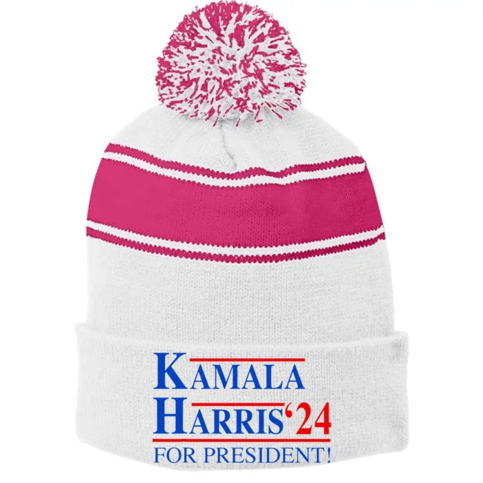 Vote Kamala Harris 2024 For President Election Campaign Stripe Pom Pom Beanie