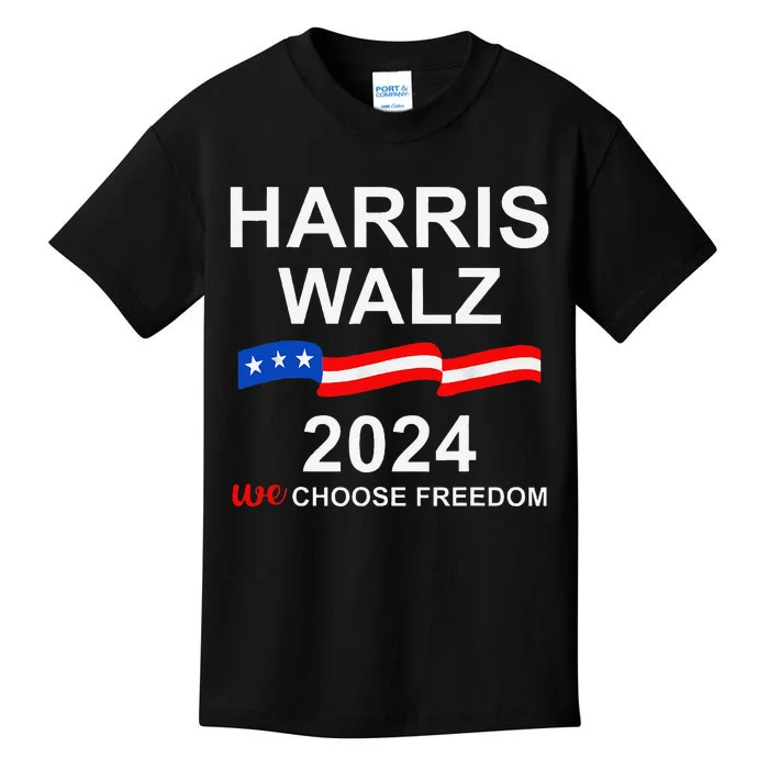 Vote Kamala Harris Tim Walz 2024 President We Choose Freedom Kids T-Shirt