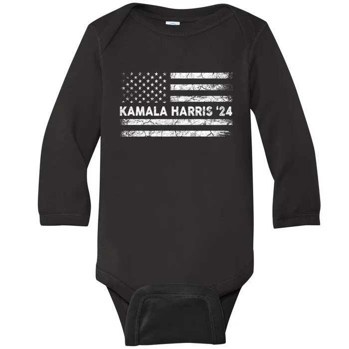 Vintage Kamala Harris 2024 For President Election Campaign Baby Long Sleeve Bodysuit