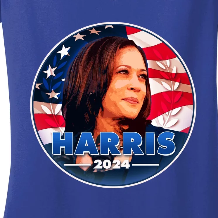 Vote Kamala Harris 2024 Election Emblem Women's V-Neck T-Shirt