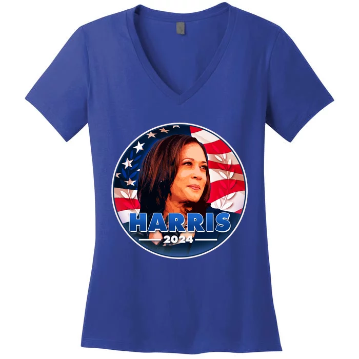 Vote Kamala Harris 2024 Election Emblem Women's V-Neck T-Shirt