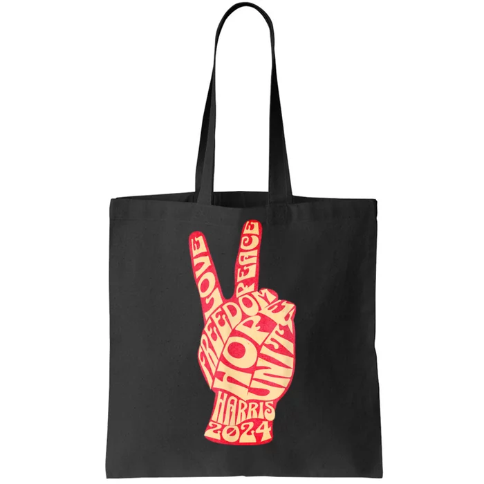 Vintage Kamala Harris 2024 For President Campaign Peace Sign Tote Bag