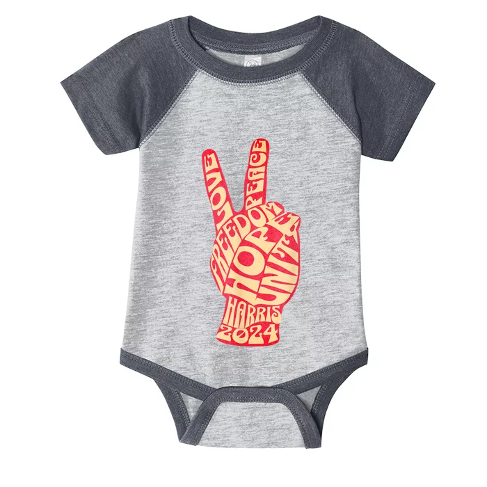 Vintage Kamala Harris 2024 For President Campaign Peace Sign Infant Baby Jersey Bodysuit