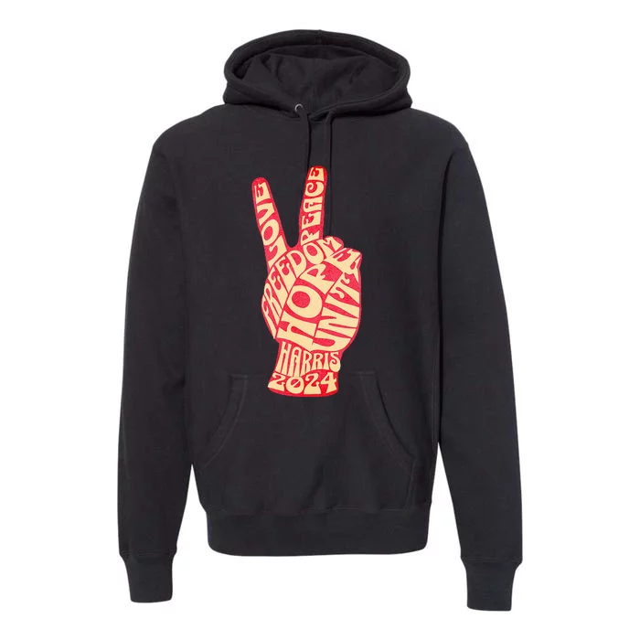 Vintage Kamala Harris 2024 For President Campaign Peace Sign Premium Hoodie