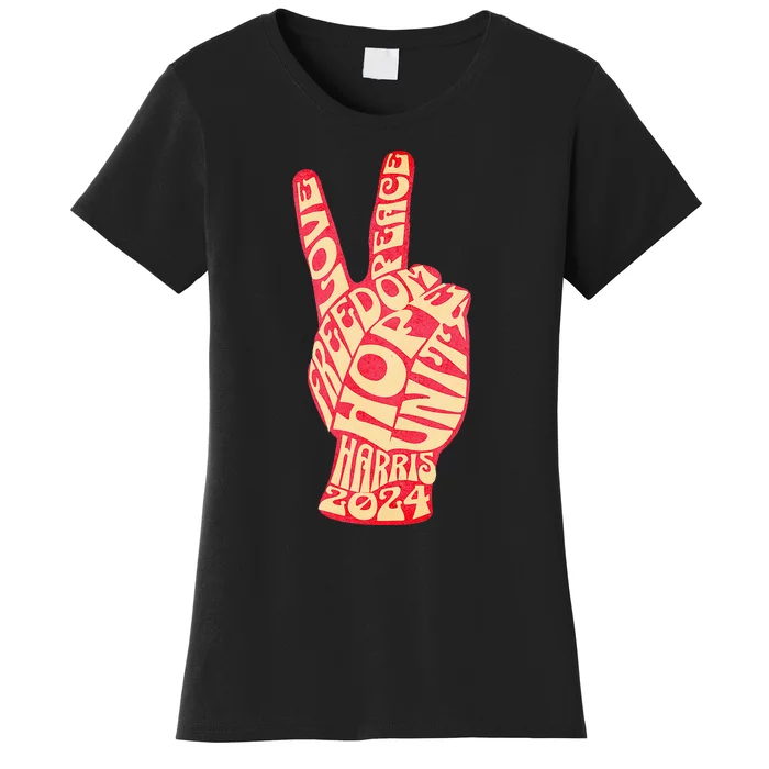 Vintage Kamala Harris 2024 For President Campaign Peace Sign Women's T-Shirt