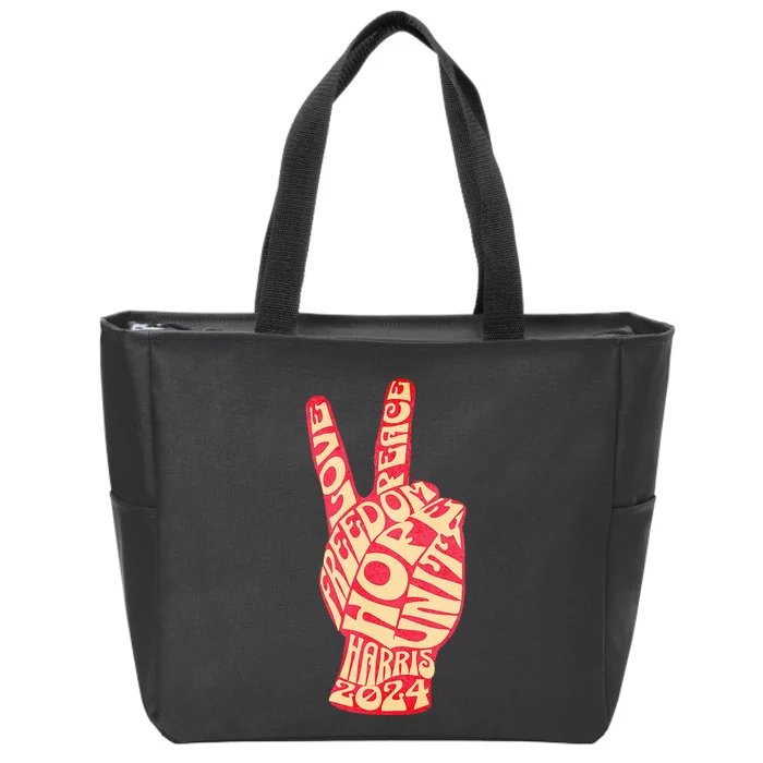 Vintage Kamala Harris 2024 For President Campaign Peace Sign Zip Tote Bag