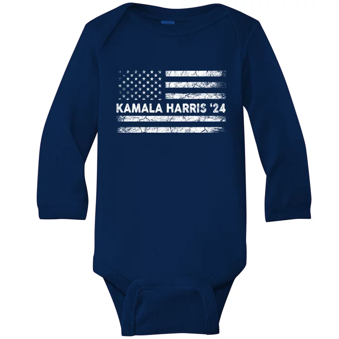 Vintage Kamala Harris 2024 For President Election Campaign Gift Baby Long Sleeve Bodysuit