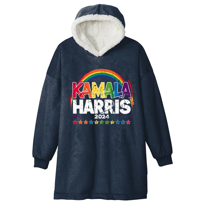 Vintage Kamala Harris 2024 Rainbow Lgbtq+ Gift Hooded Wearable Blanket