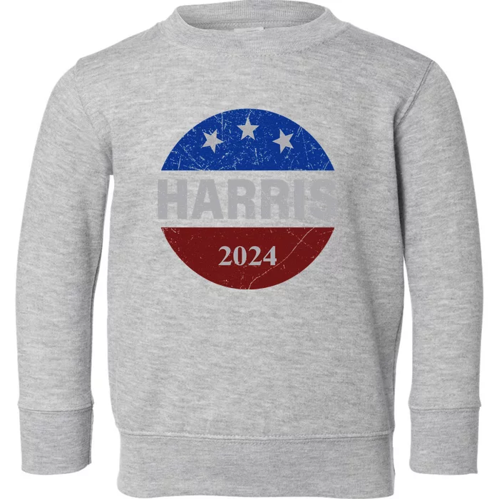 Vote Kamala Harris For President 2024 Button Usa Flag Toddler Sweatshirt