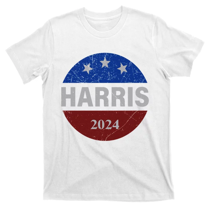 Vote Kamala Harris For President 2024 Button Usa Flag T-Shirt