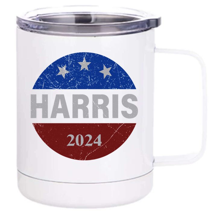 Vote Kamala Harris For President 2024 Button Usa Flag Front & Back 12oz Stainless Steel Tumbler Cup