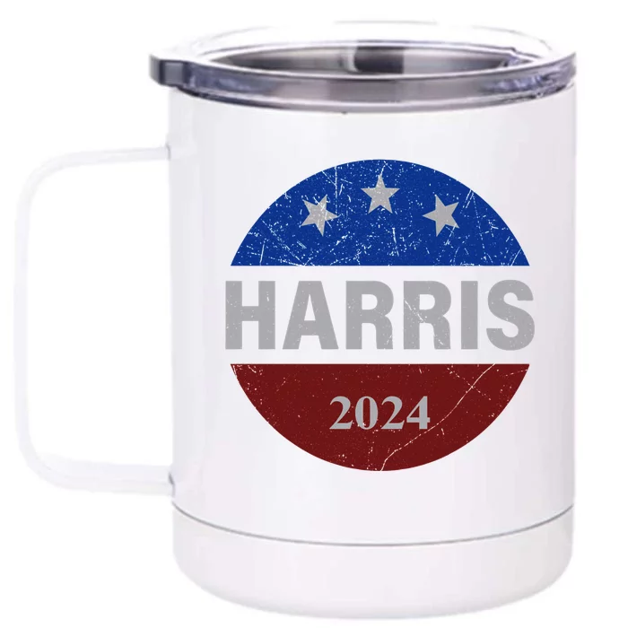 Vote Kamala Harris For President 2024 Button Usa Flag Front & Back 12oz Stainless Steel Tumbler Cup