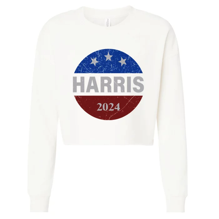 Vote Kamala Harris For President 2024 Button Usa Flag Cropped Pullover Crew