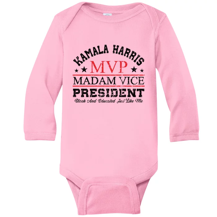 Vintage Kamala Harris Madam Vice President Black Educated Great Gift Baby Long Sleeve Bodysuit