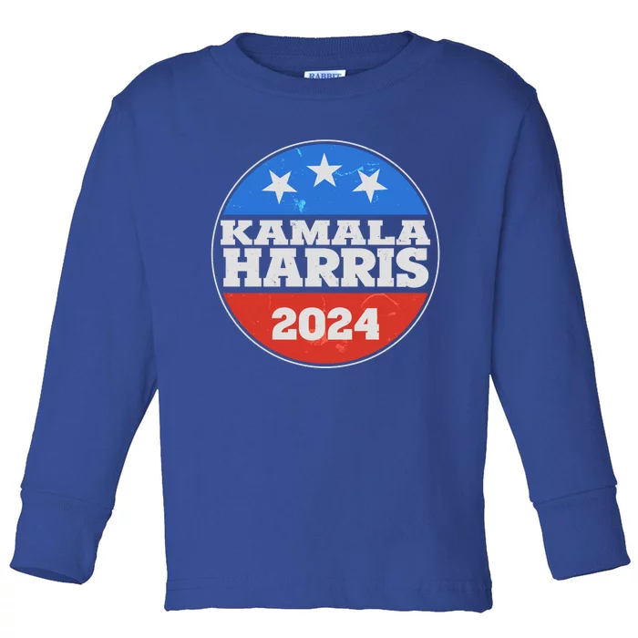 Vintage Kamala Harris 2024 Election Emblem Toddler Long Sleeve Shirt