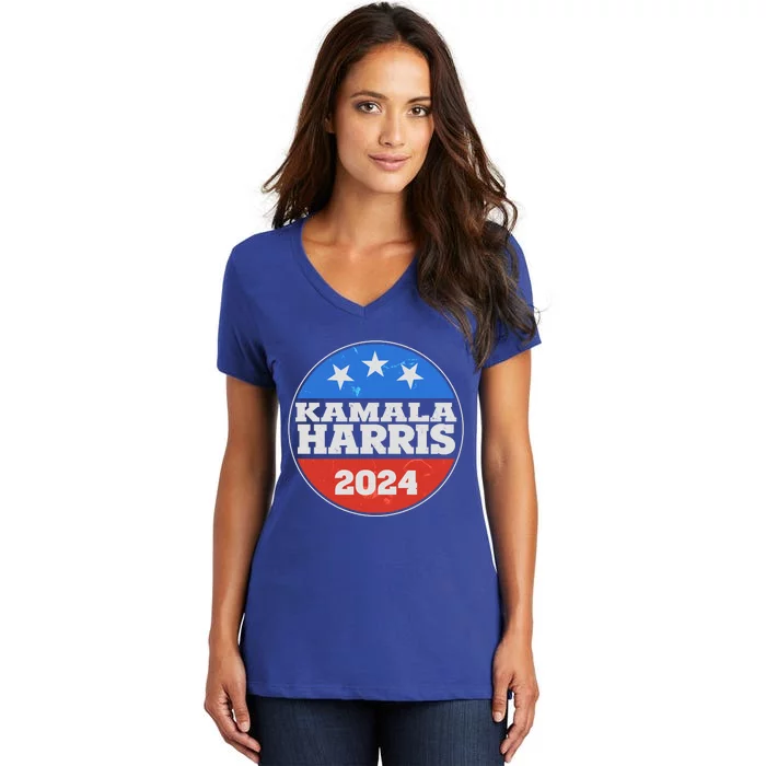 Vintage Kamala Harris 2024 Election Emblem Women's V-Neck T-Shirt