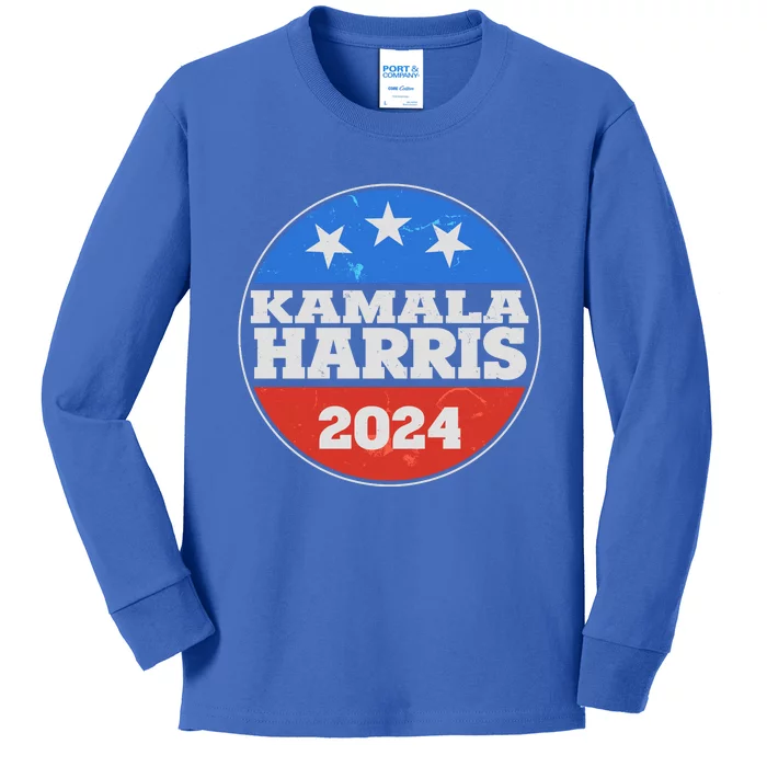 Vintage Kamala Harris 2024 Election Emblem Kids Long Sleeve Shirt