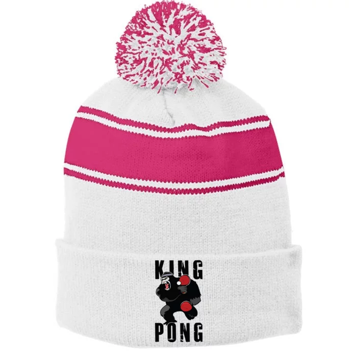 Vintage King Pong Ping Pong Table Tennis Player Game Gift Stripe Pom Pom Beanie