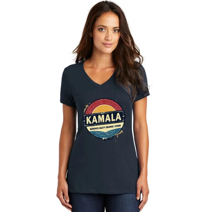 Vote Kamala Removes Nasty Orange Stains Funny Women's V-Neck T-Shirt