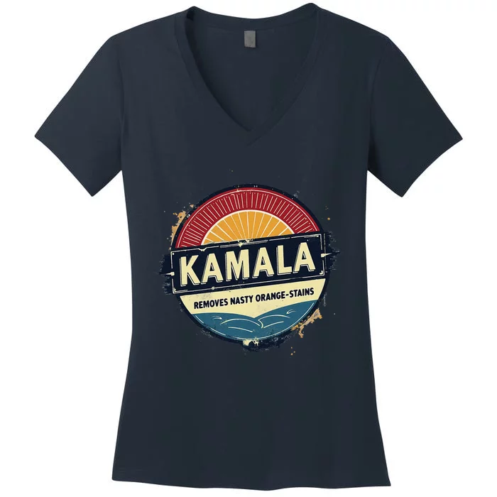 Vote Kamala Removes Nasty Orange Stains Funny Women's V-Neck T-Shirt