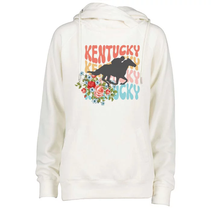 Vintage Kentucky Retro Horse Racing Derby Womens Funnel Neck Pullover Hood