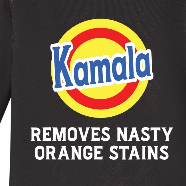 Vote Kamala Removes Nasty Orange Stains Detergent Funny Baby Long Sleeve Bodysuit