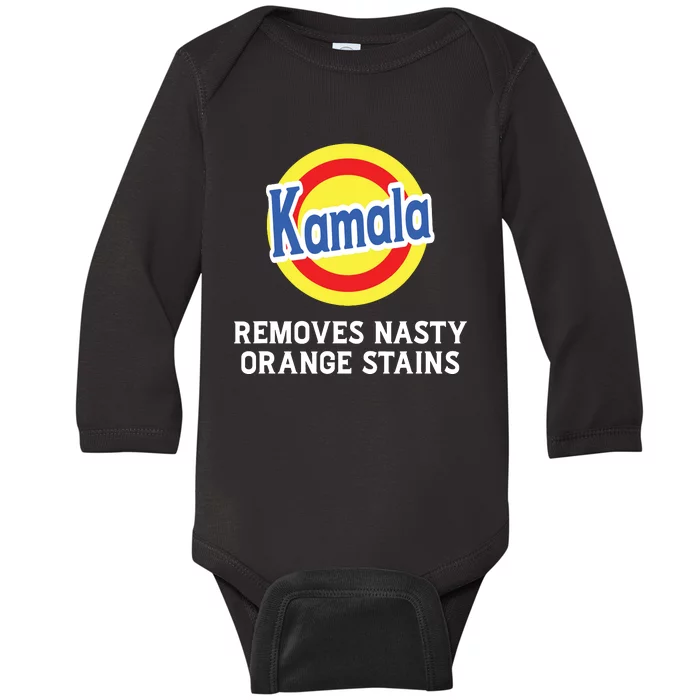 Vote Kamala Removes Nasty Orange Stains Detergent Funny Baby Long Sleeve Bodysuit