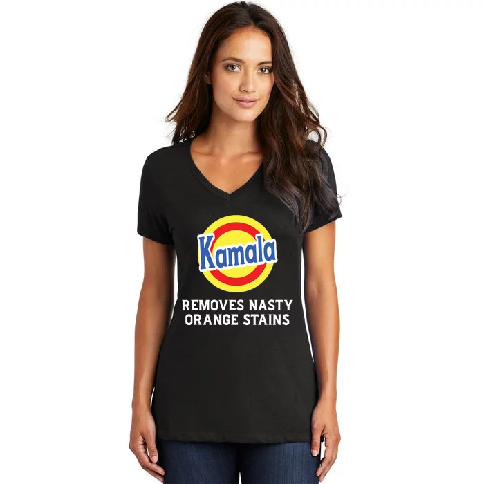 Vote Kamala Removes Nasty Orange Stains Detergent Funny Women's V-Neck T-Shirt