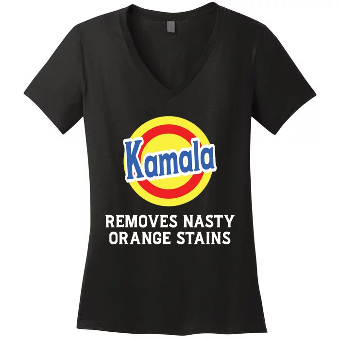 Vote Kamala Removes Nasty Orange Stains Detergent Funny Women's V-Neck T-Shirt