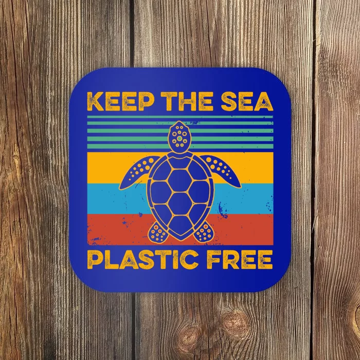 Vintage Keep The Sea Plastic Free Turtle Great Gift Gift Coaster