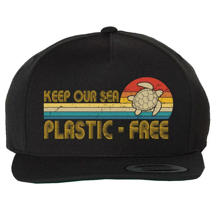 Vintage Keep The Sea Plastic Free Gift Turtle Lover Gift Wool Snapback Cap