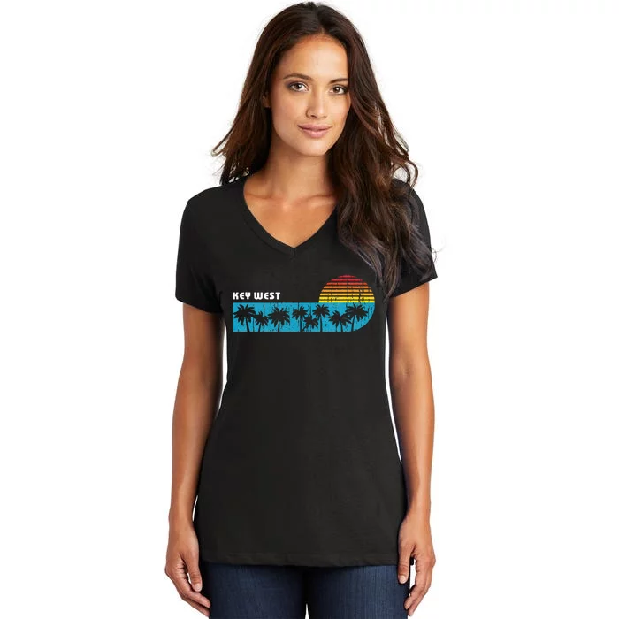 Vintage Key West Florida Keys Vacation Souvenir Women's V-Neck T-Shirt