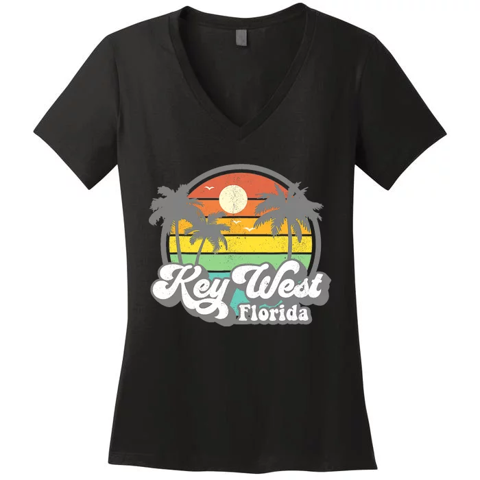 Vintage Key West Florida Keys Retro 70's Beach Vacation Women's V-Neck T-Shirt