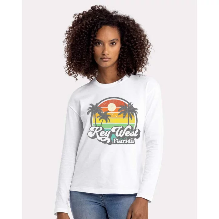 Vintage Key West Florida Keys Retro 70's Beach Vacation Gift Womens Cotton Relaxed Long Sleeve T-Shirt