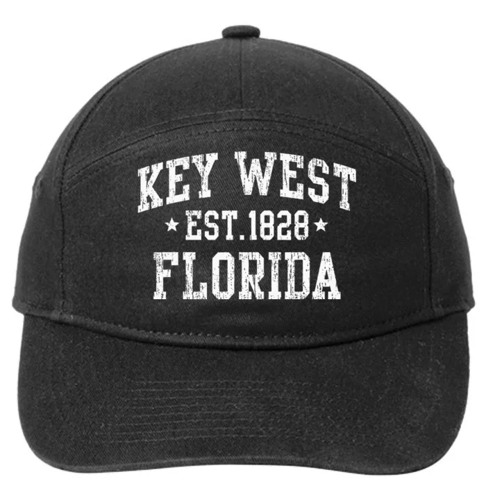 Vintage Key West Florida Keys Retro Distressed Varsity 7-Panel Snapback Hat