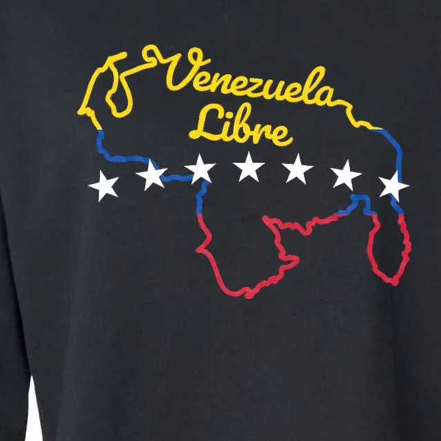 Venezuela Libre 7 Stars Flag Venezuelan Map Souvenir Cropped Pullover Crew