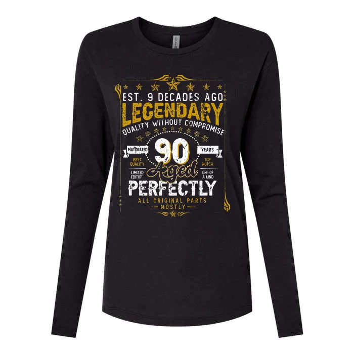 Vintage Legendary 90 Years Old Aged Perfectly 90th Birtday Womens Cotton Relaxed Long Sleeve T-Shirt