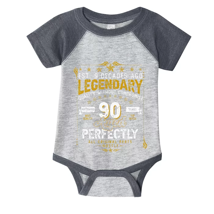 Vintage Legendary 90 Years Old Aged Perfectly 90th Birtday Infant Baby Jersey Bodysuit