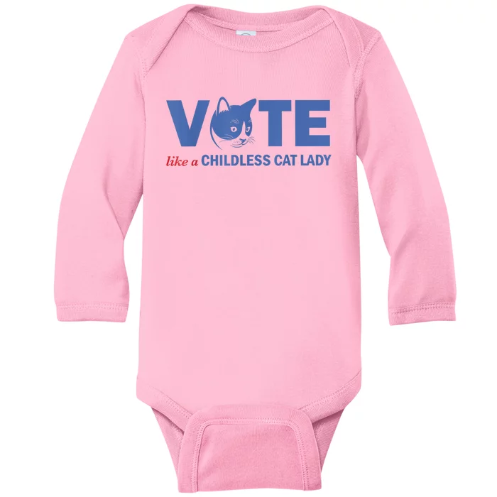 Vote Like A Childless Cat Lady Funny Voting Kamala Baby Long Sleeve Bodysuit